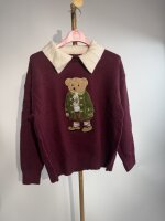 Damenpulli mit Bärenmuster Bordeaux