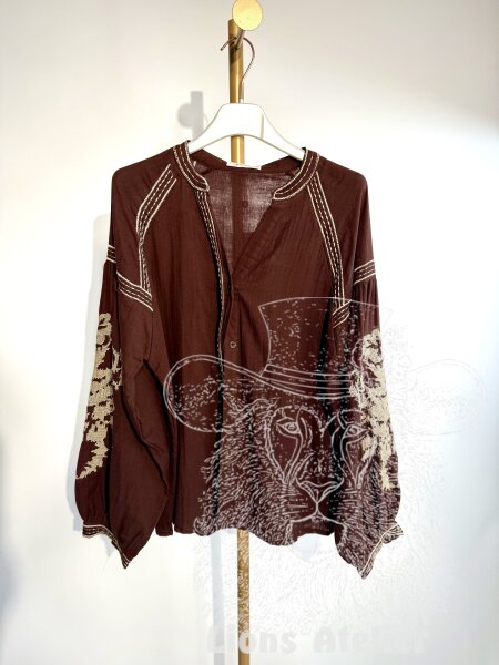 Bestickte Damenbluse Caffee